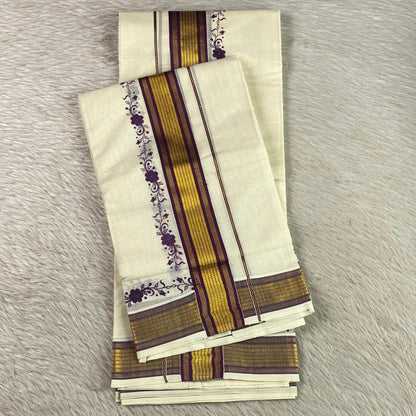 Kerala Set Mund with Purple Border