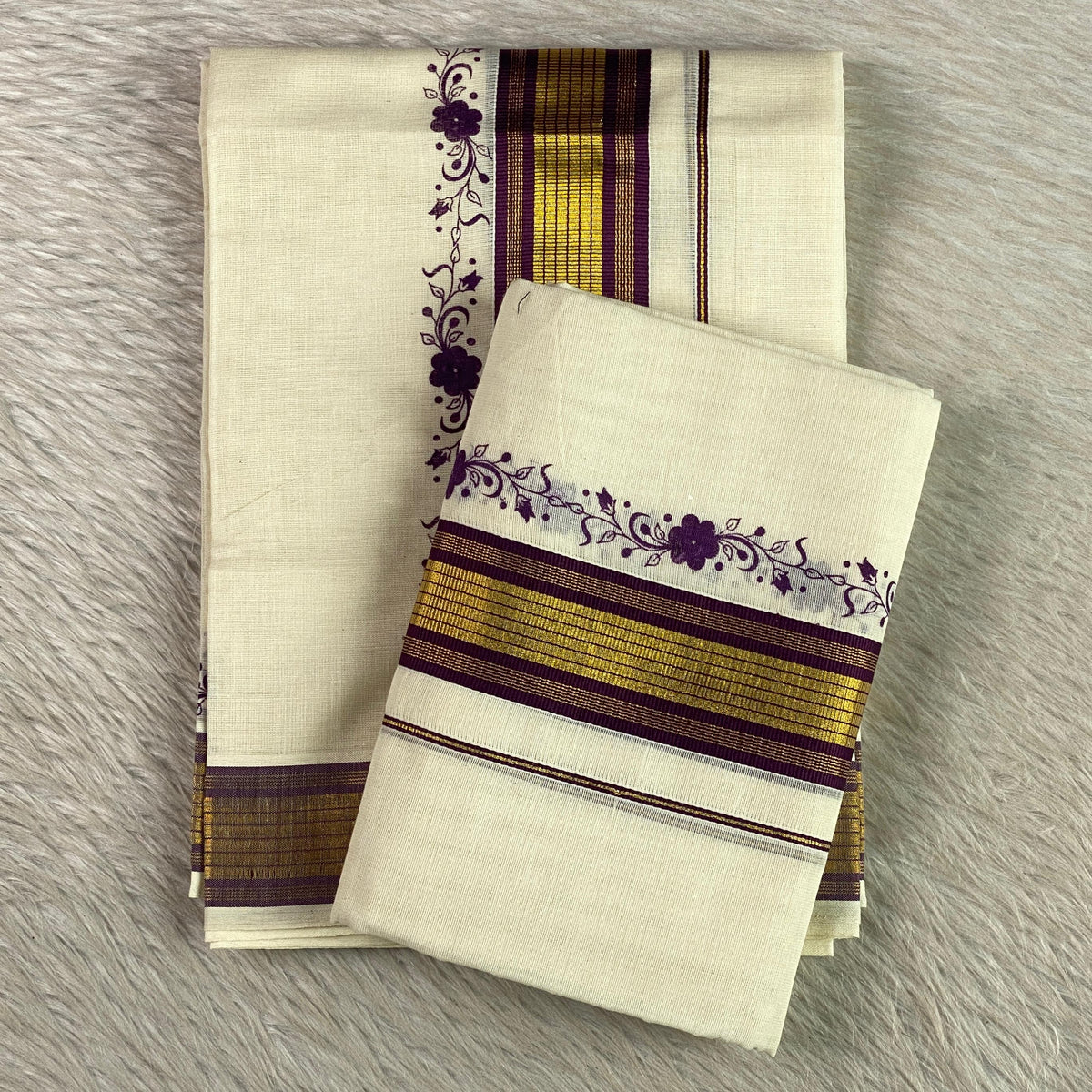 Kerala Set Mund with Purple Border