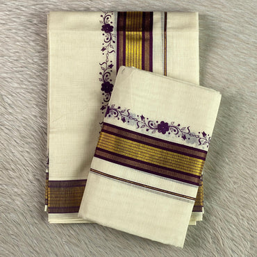 Kerala Set Mund with Purple Border