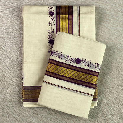 Kerala Set Mund with Purple Border