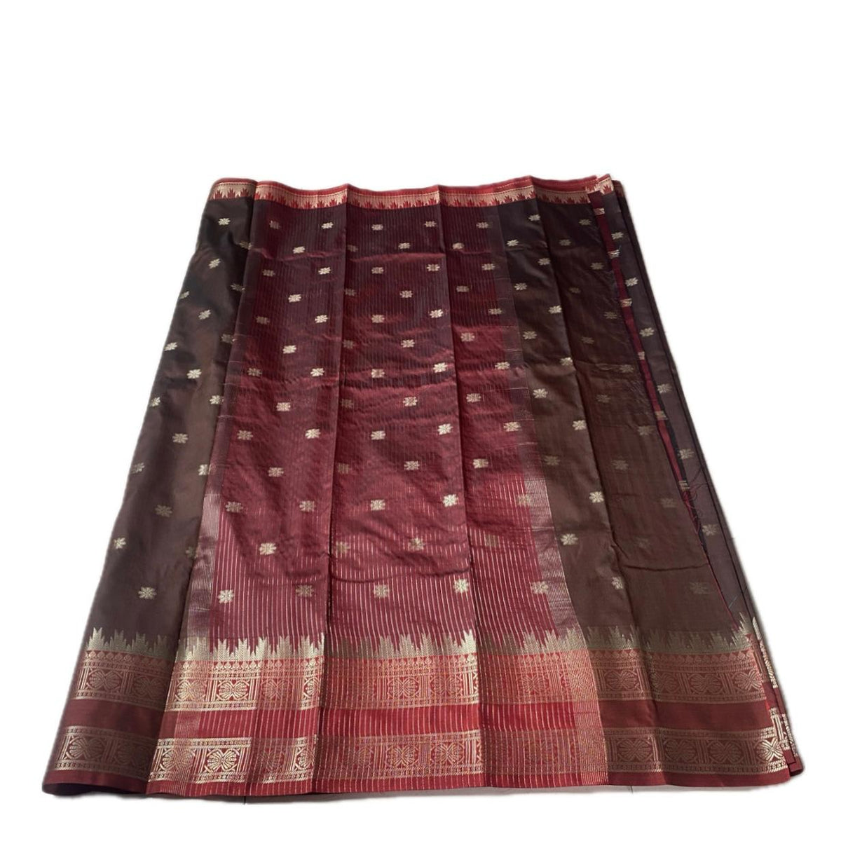 Blue Semi Silk Saree with Golden Zari Buttas & Maroon Zari Border