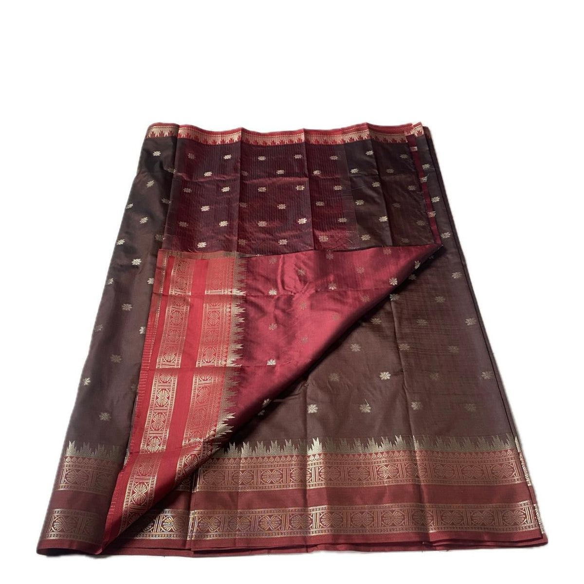 Blue Semi Silk Saree with Golden Zari Buttas & Maroon Zari Border