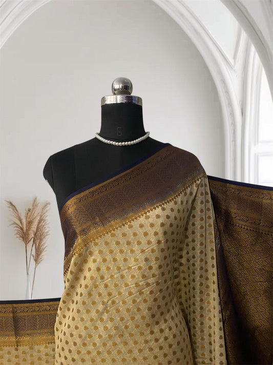 Georgette Banarasi Offwhite Butta Saree with Buttas and Contrast Border