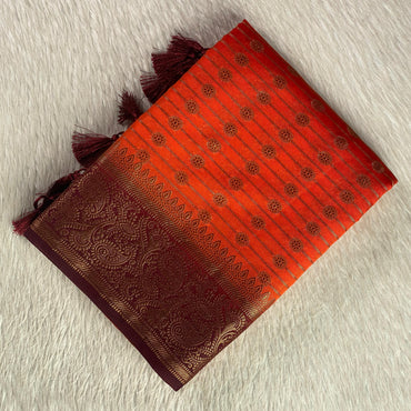 Festive Radiant Orange Georgette Banarasi Saree with Dark Zari