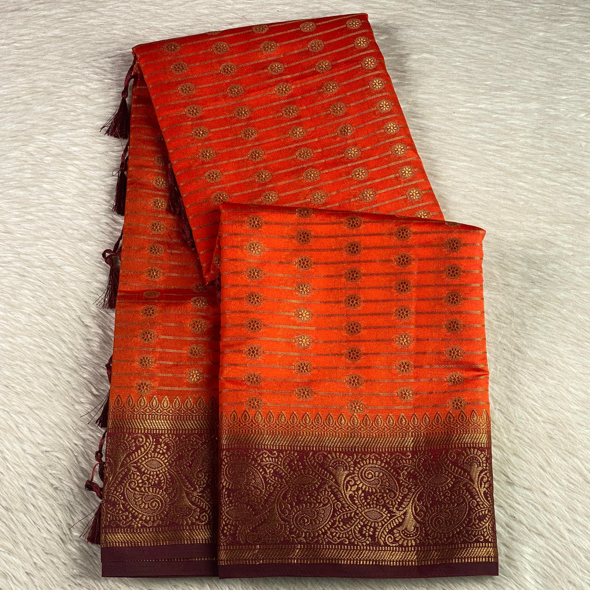 Festive Radiant Orange Georgette Banarasi Saree with Dark Zari