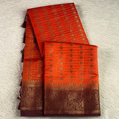 Festive Radiant Orange Georgette Banarasi Saree with Dark Zari