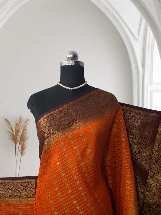 Festive Radiant Orange Georgette Banarasi Saree with Dark Zari