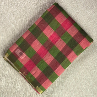 Madras Check Cotton saree Pink& Green