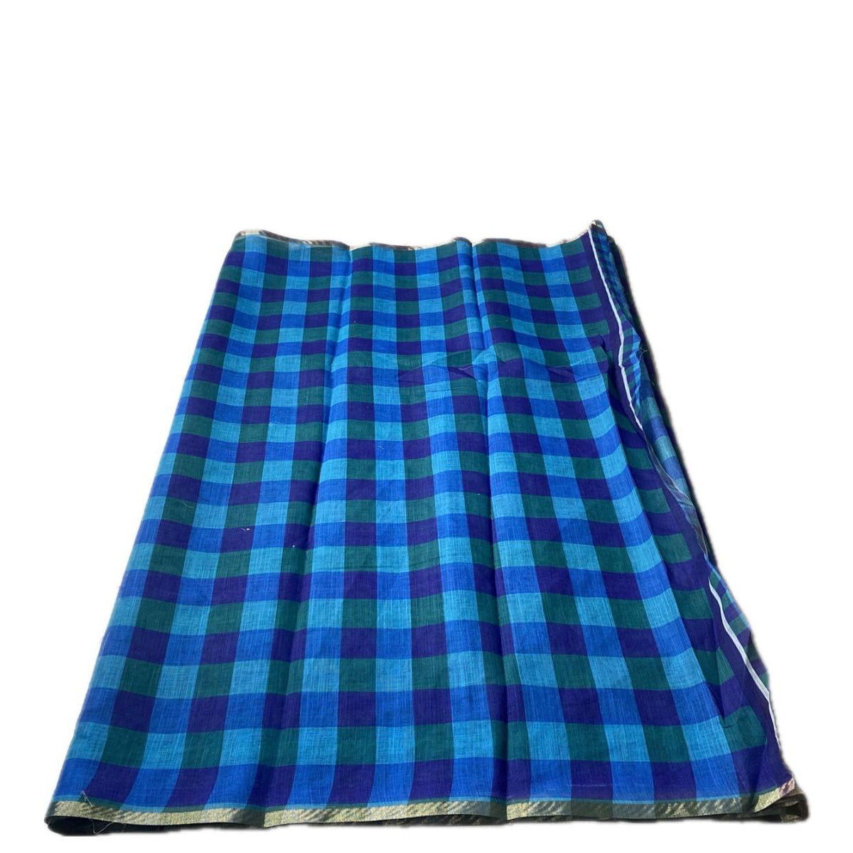 Vibrant Blue & Green Checkered Soft Cotton Saree