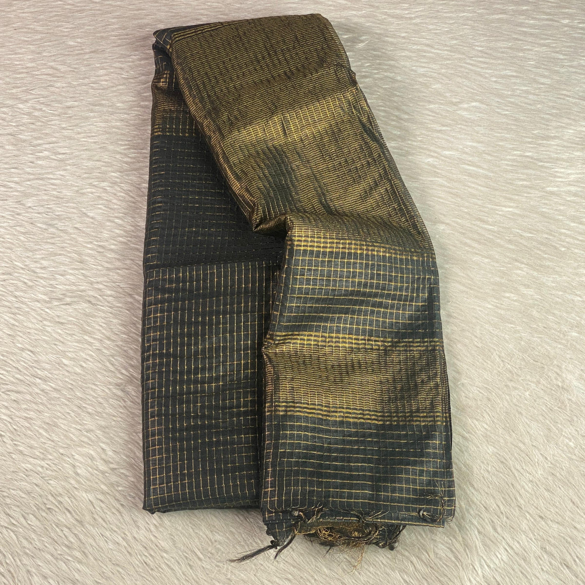 Kumari Matka Silk Checks Saree in Black