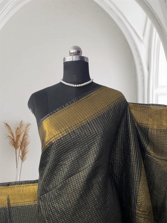 Kumari Matka Silk Checks Saree in Black