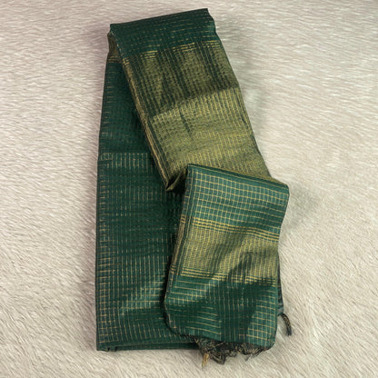Kumari Matka Silk Checks Saree in Green