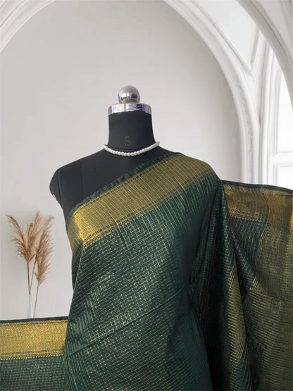 Kumari Matka Silk Checks Saree in Green