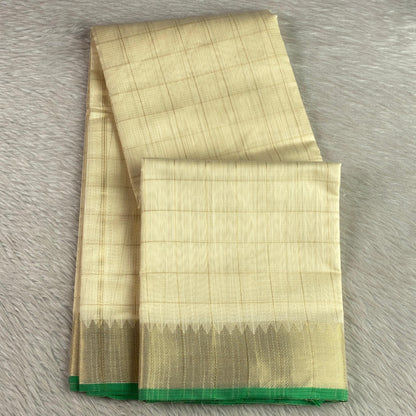 Mounika Checks Tissue Cotton Saree with Green Line Border
