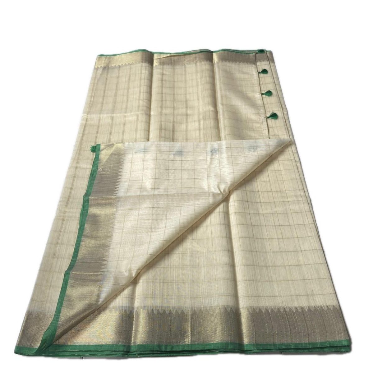 Mounika Checks Tissue Cotton Saree with Green Line Border