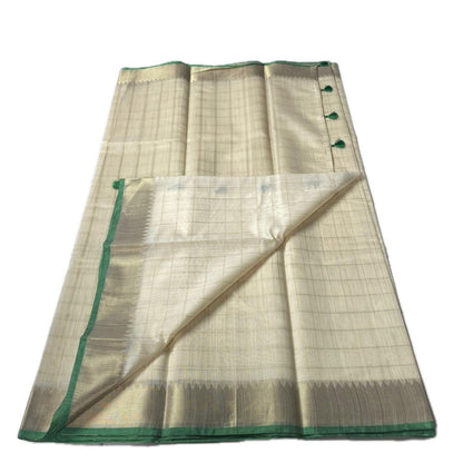 Mounika Checks Tissue Cotton Saree with Green Line Border