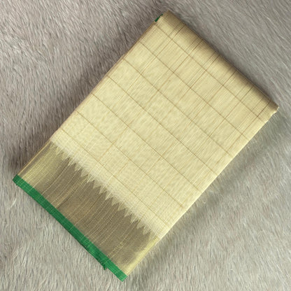 Mounika Checks Tissue Cotton Saree with Green Line Border