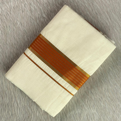 Kashi Kerala Kasavu Mundu with Orange & Golden Zari Border. 🌿✨