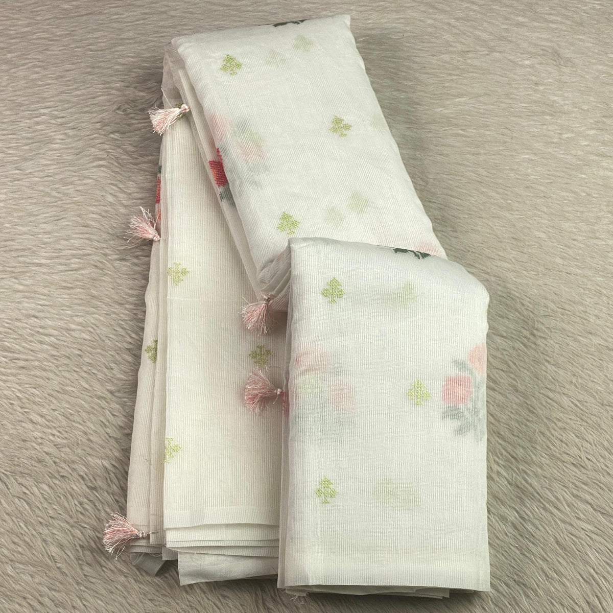 🪶 Pure Feather White Cotton Silk Saree with Cream Floral Embroidery 🪶