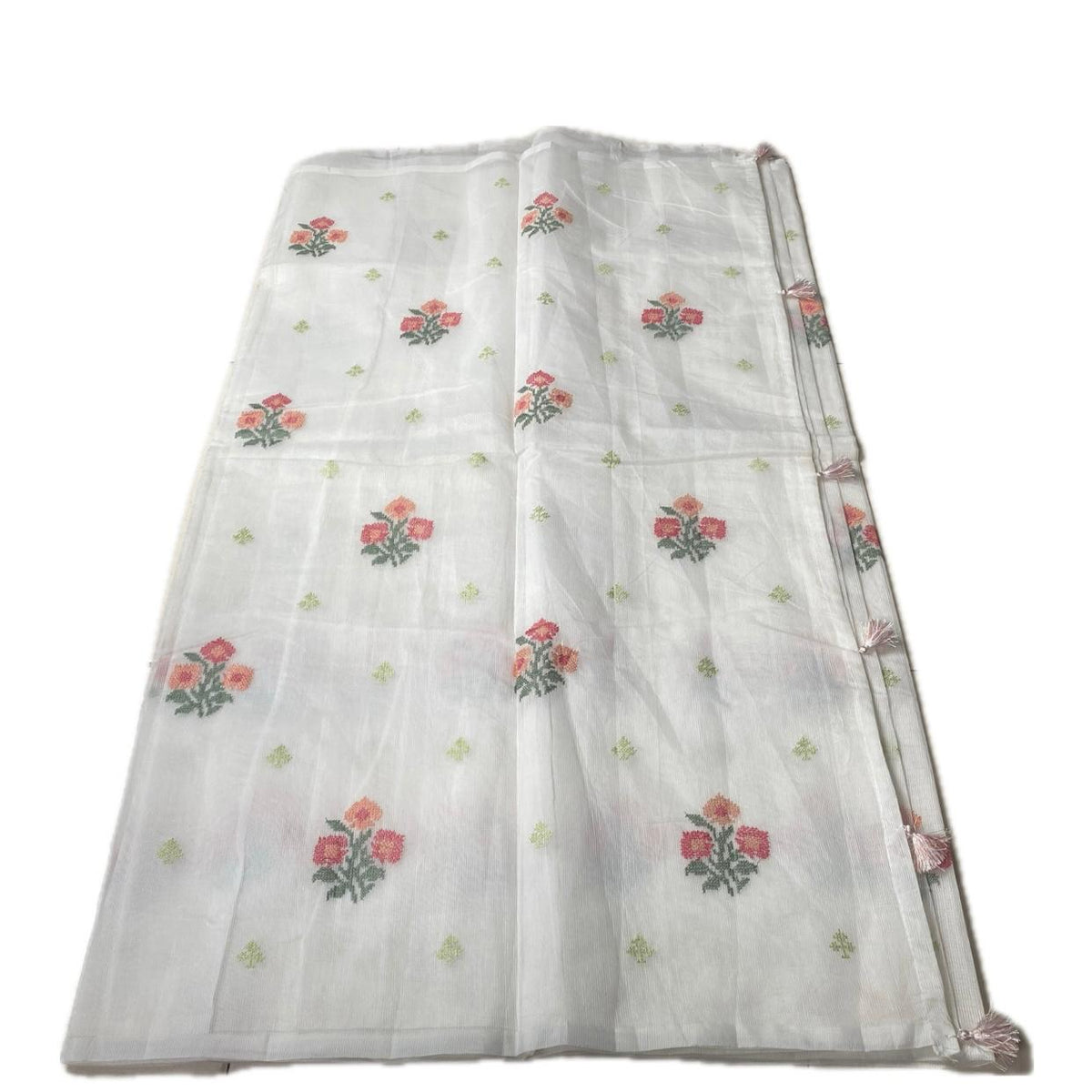 🪶 Pure Feather White Cotton Silk Saree with Cream Floral Embroidery 🪶