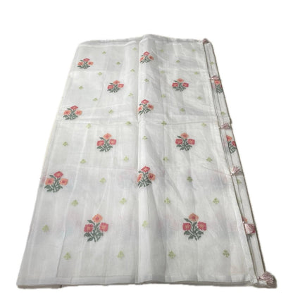 🪶 Pure Feather White Cotton Silk Saree with Cream Floral Embroidery 🪶