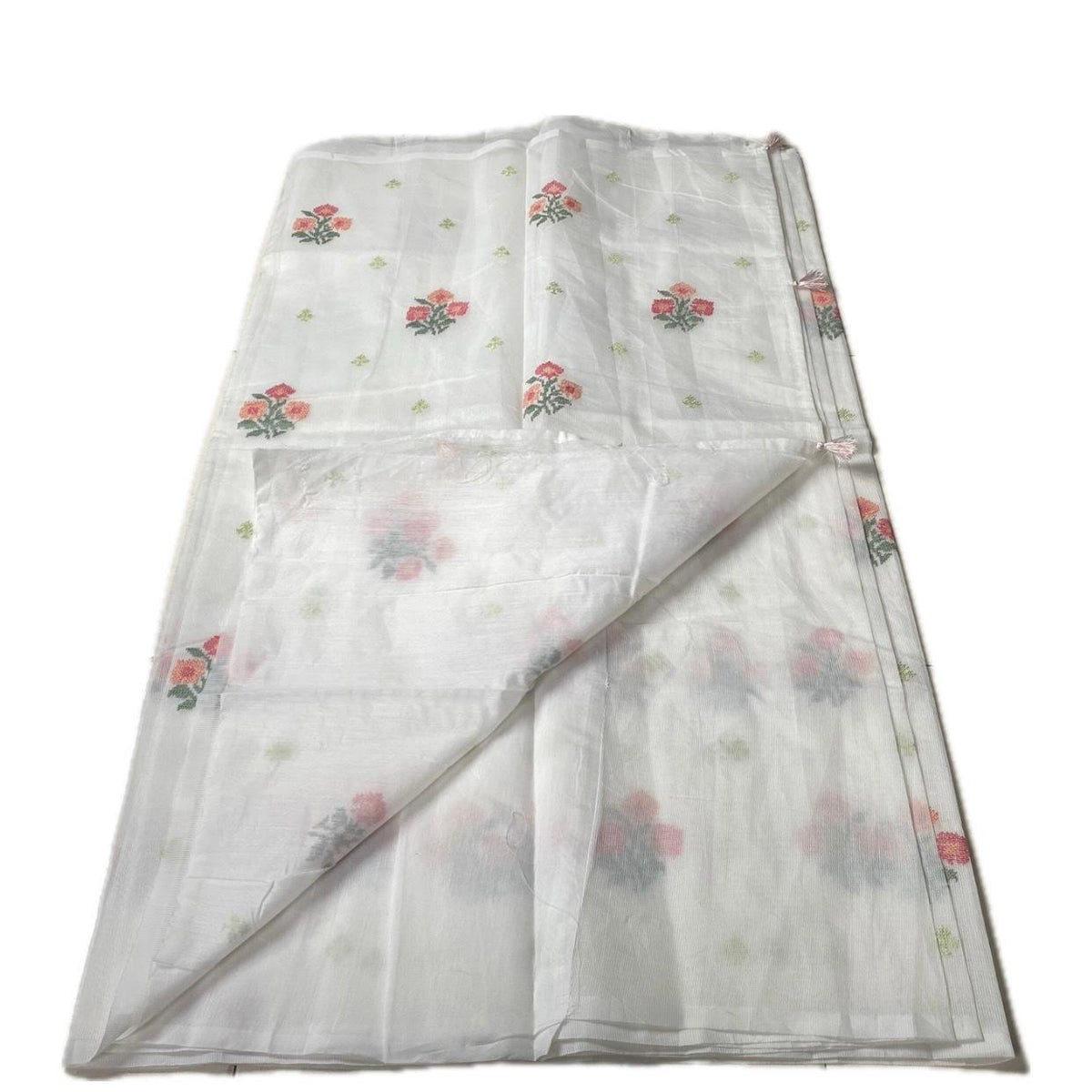 🪶 Pure Feather White Cotton Silk Saree with Cream Floral Embroidery 🪶