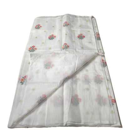🪶 Pure Feather White Cotton Silk Saree with Cream Floral Embroidery 🪶