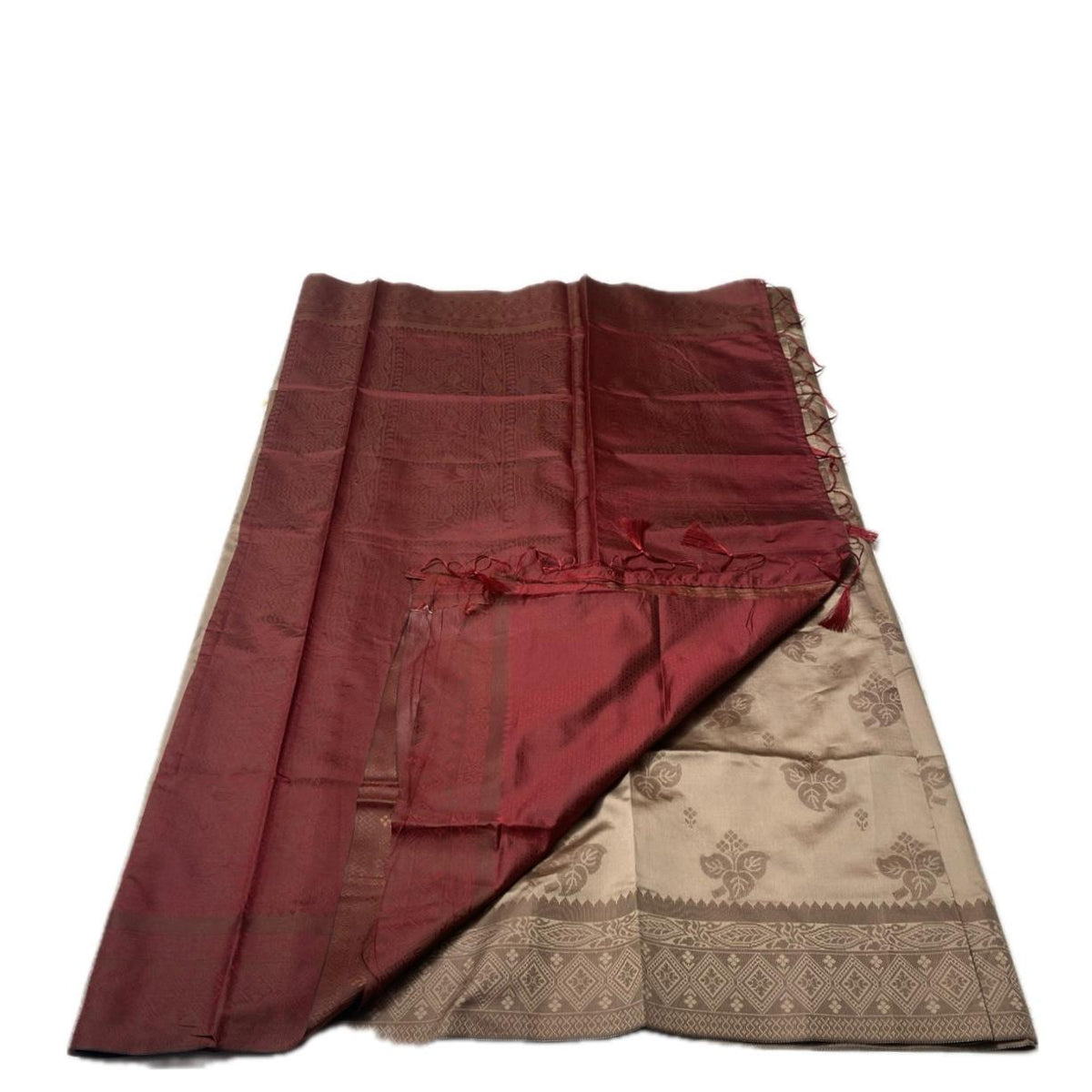 Theertha Soft Silk Saree Chikku with Maroon Border