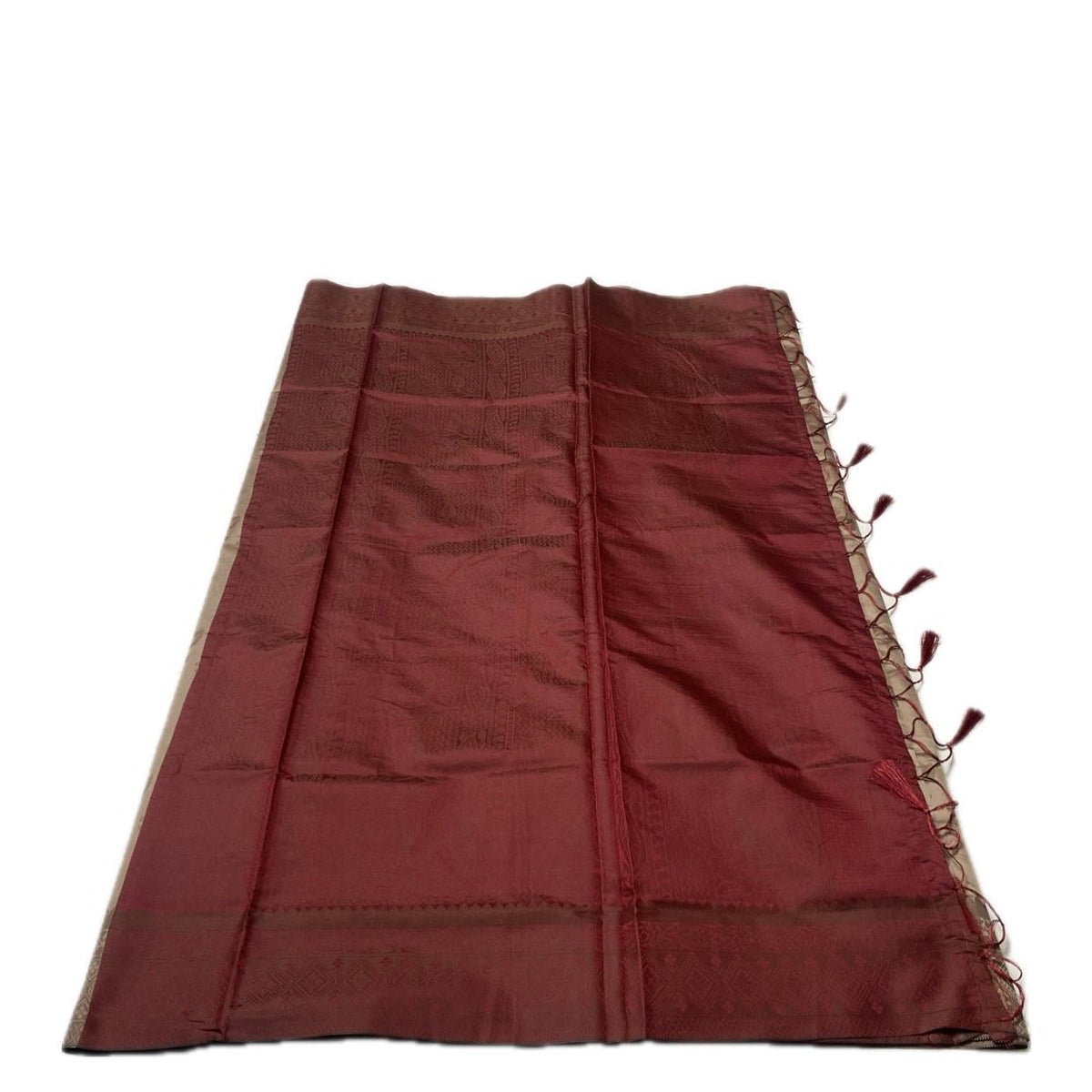 Theertha Soft Silk Saree Chikku with Maroon Border