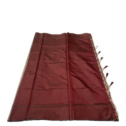 Theertha Soft Silk Saree Chikku with Maroon Border