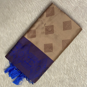 Theertha Soft Silk Saree Chikku with Royal Blue Border