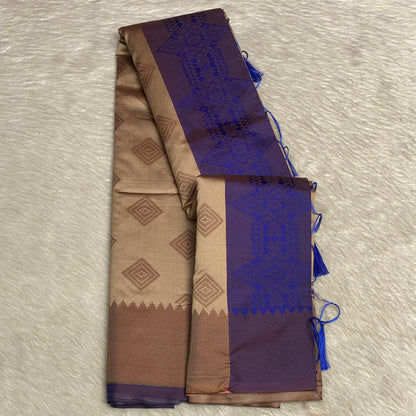 Theertha Soft Silk Saree Chikku with Royal Blue Border