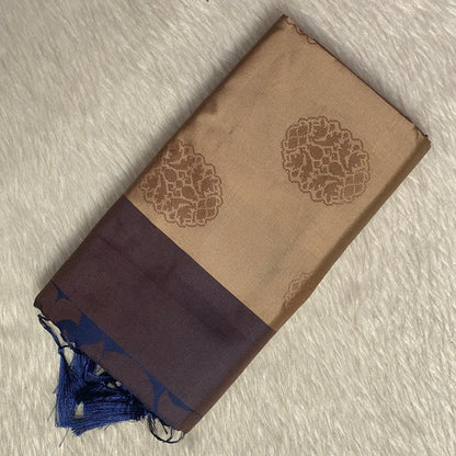 Theertha Soft Silk Saree Chikku with Blue Border