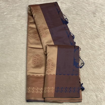 Theertha Soft Silk Saree Chikku with Blue Border