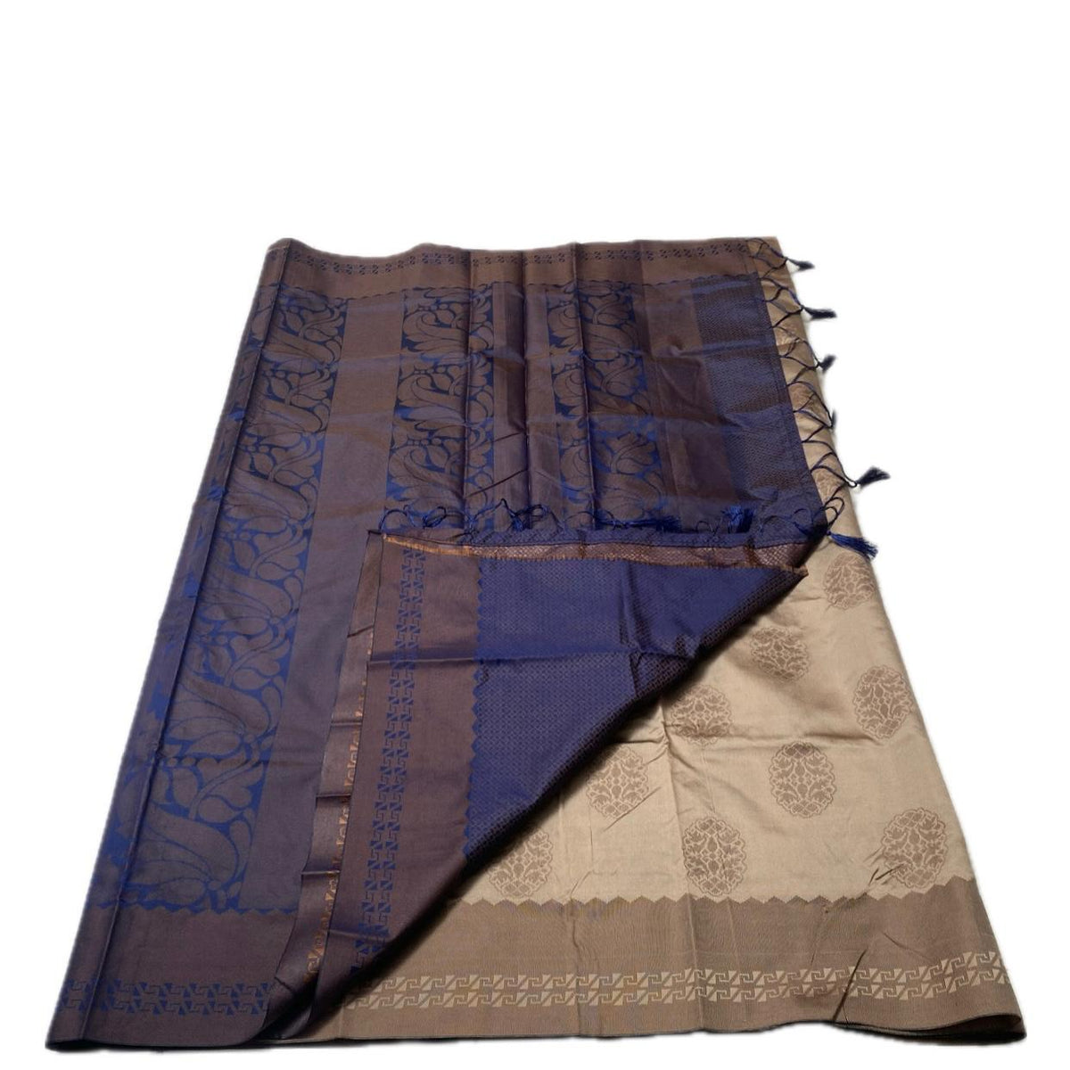 Theertha Soft Silk Saree Chikku with Blue Border