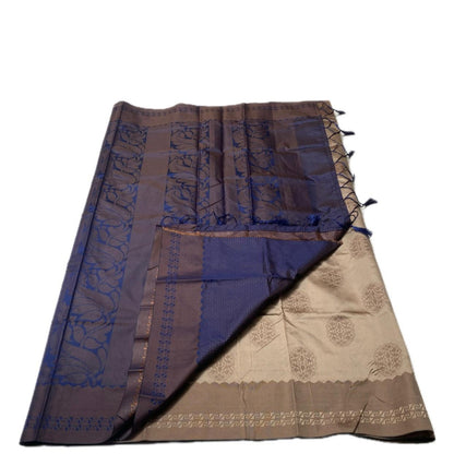 Theertha Soft Silk Saree Chikku with Blue Border