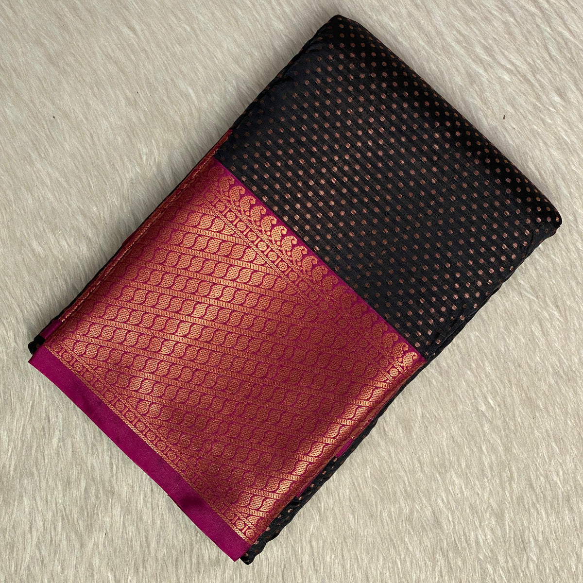Banarasi Butti Soft Silk Saree in Black with Violet Contrast Border