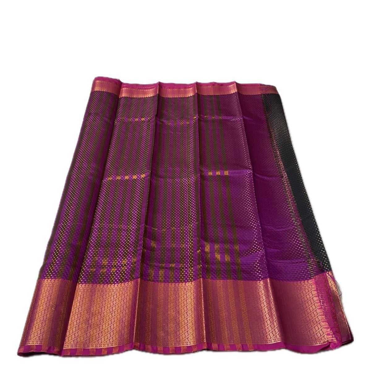 Banarasi Butti Soft Silk Saree in Black with Violet Contrast Border
