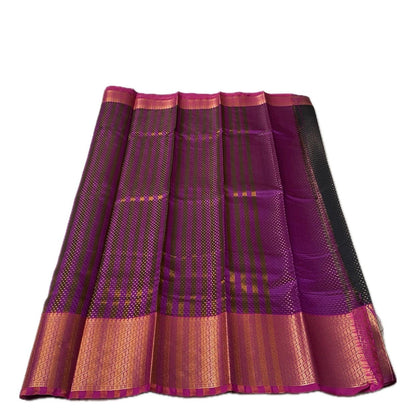 Banarasi Butti Soft Silk Saree in Black with Violet Contrast Border