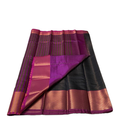 Banarasi Butti Soft Silk Saree in Black with Violet Contrast Border