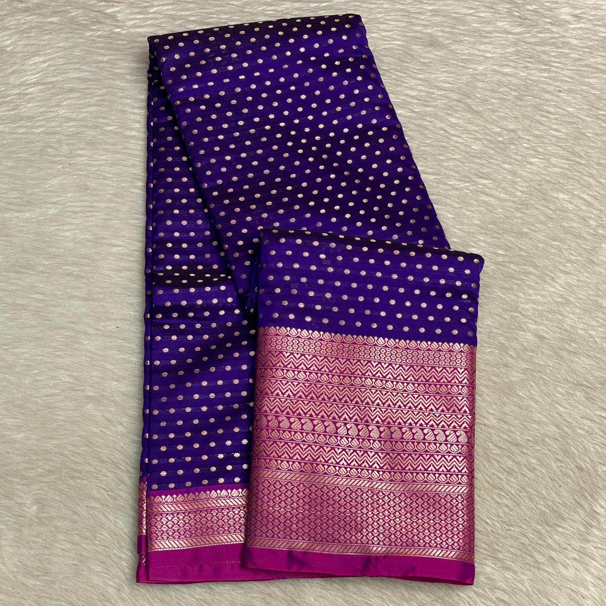 Banarasi Butti Soft Silk Saree in Violet with Pink Contrast Border
