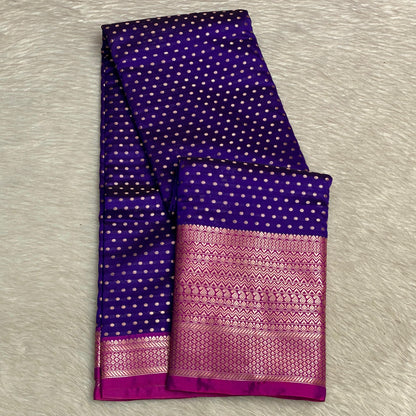 Banarasi Butti Soft Silk Saree in Violet with Pink Contrast Border