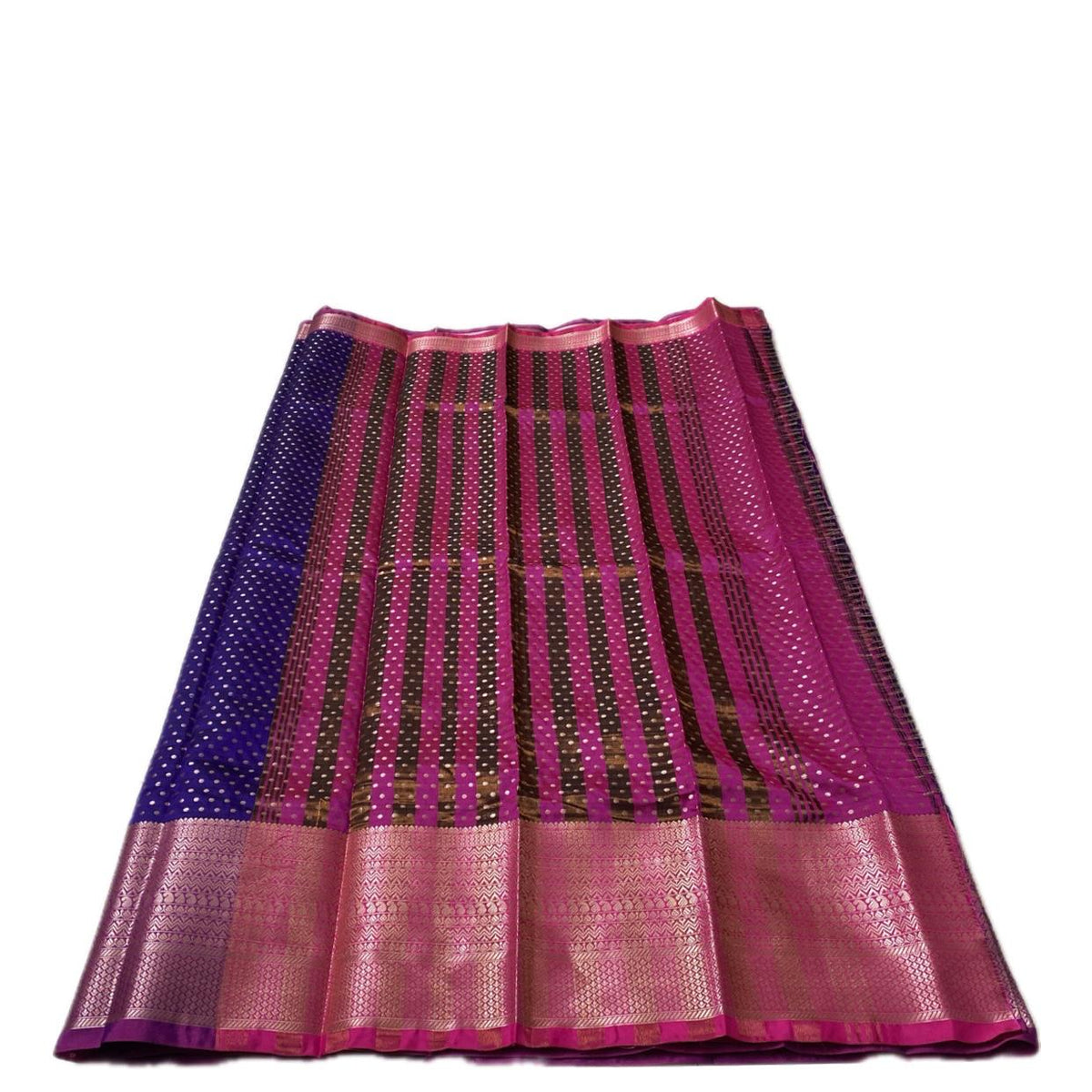 Banarasi Butti Soft Silk Saree in Violet with Pink Contrast Border