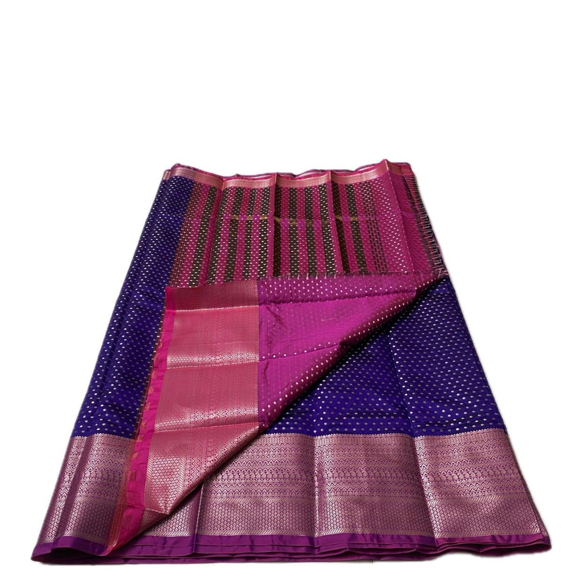 Banarasi Butti Soft Silk Saree in Violet with Pink Contrast Border