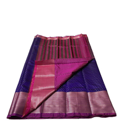 Banarasi Butti Soft Silk Saree in Violet with Pink Contrast Border