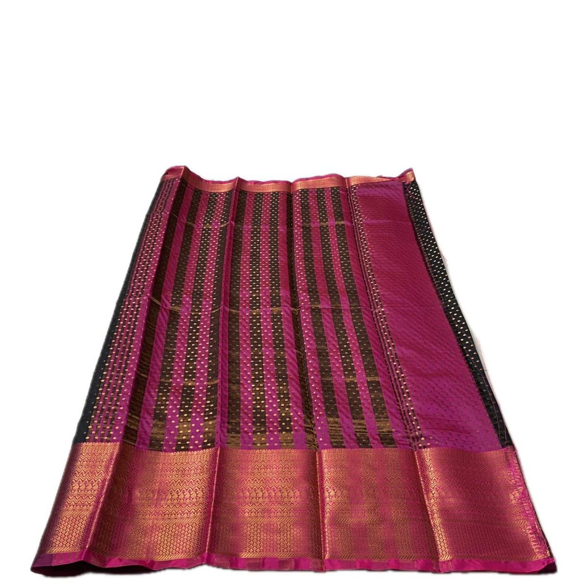 Banarasi Butti Soft Silk Saree in Black with Pink Contrast Border