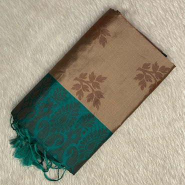 Theertha Soft Silk Saree Chikku with Green Border