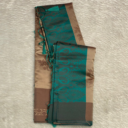 Theertha Soft Silk Saree Chikku with Green Border
