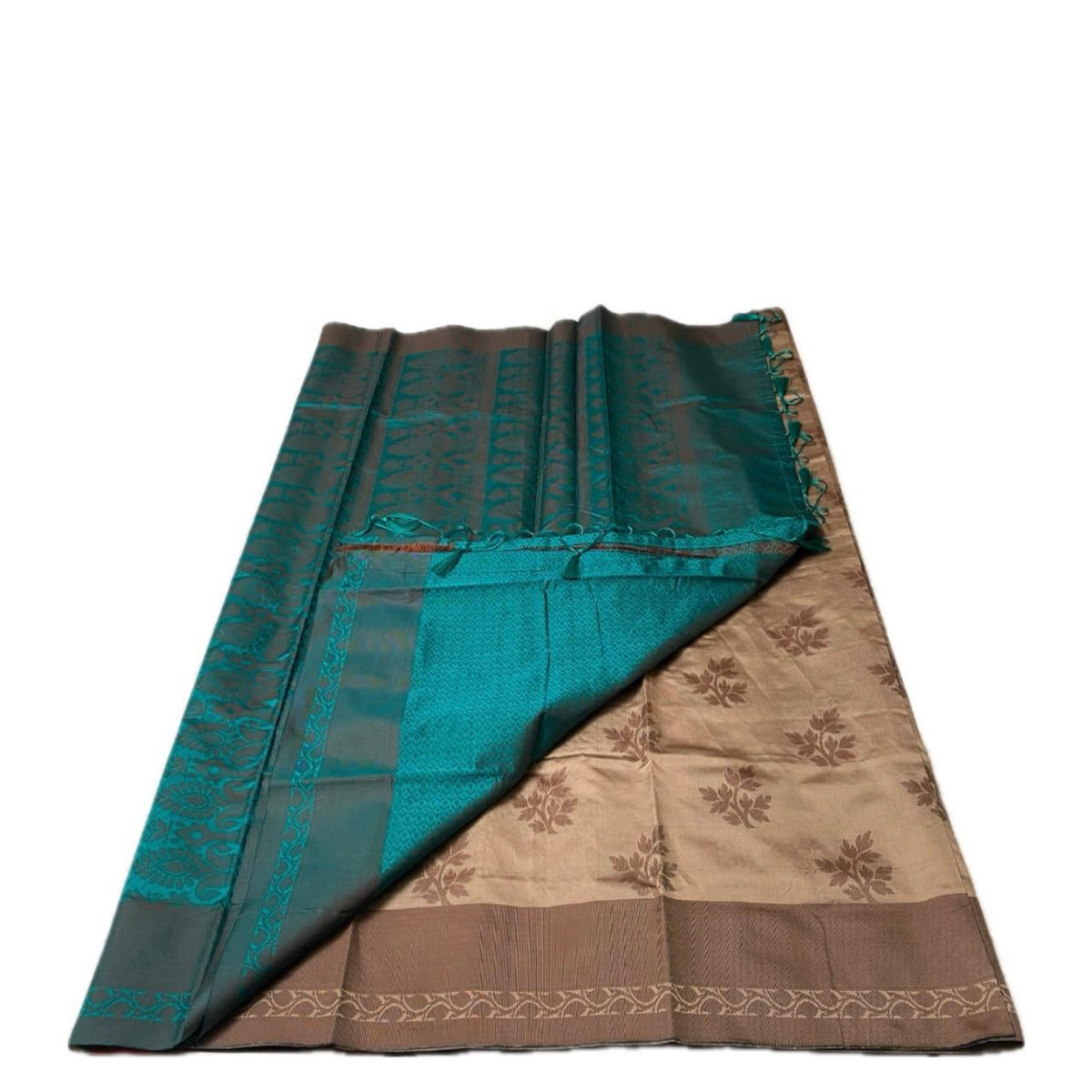 Theertha Soft Silk Saree Chikku with Green Border