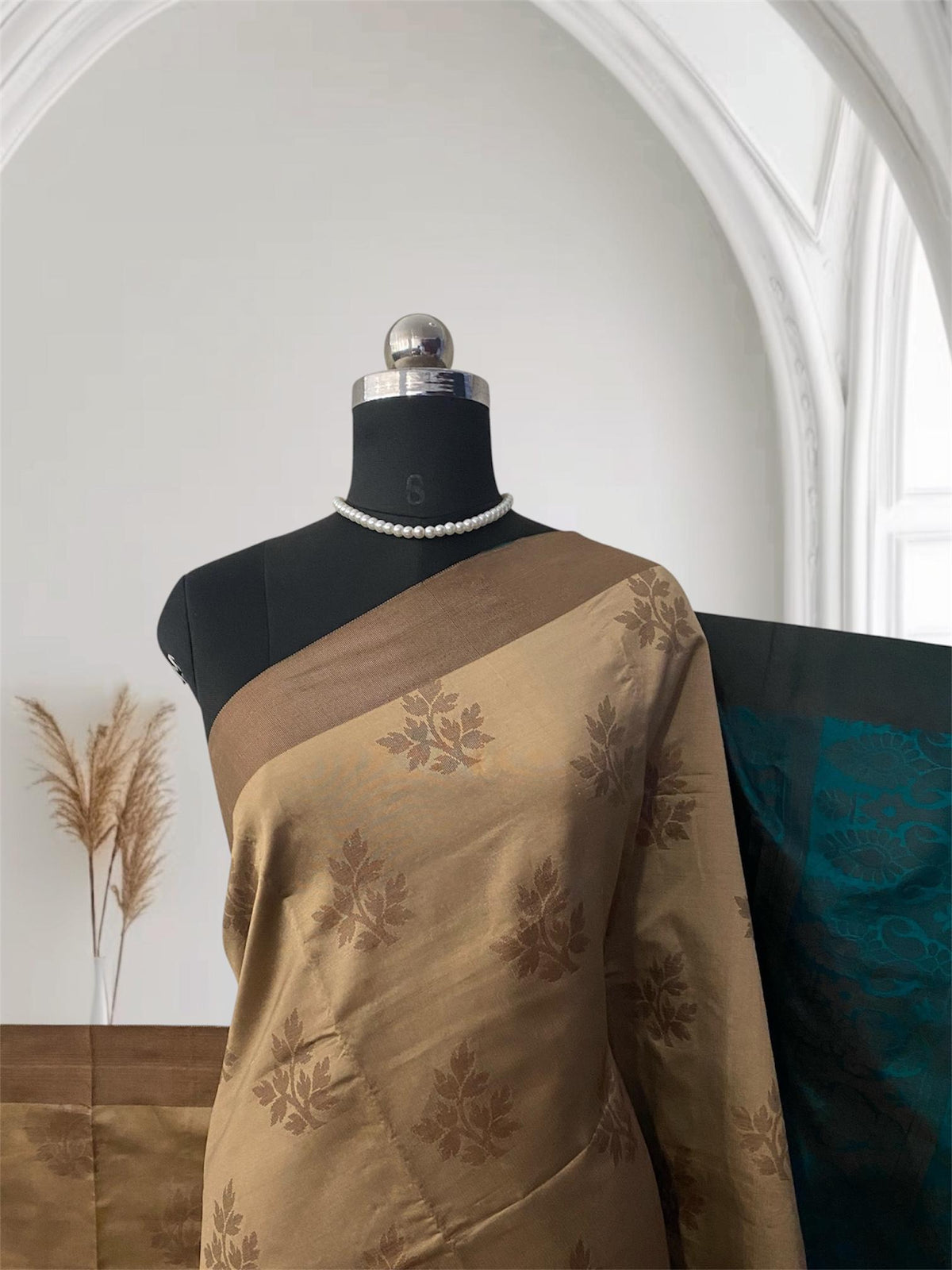 Theertha Soft Silk Saree Chikku with Green Border